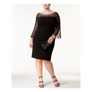 NWT ALEX EVENINGS Black Bell Sleeve Knee Length Dress 22W